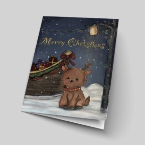 Merry Christmas Kerstkaart – Lief Rendiertje in de Sneeuw (A6)