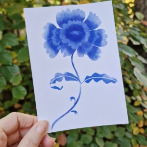 Porcelain Flower A6 Kaart, Blauw Aquarel Bloem