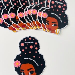 Scrunchie Houder Set van 10 – Afro Girl Design – Gelamineerd – Handgemaakt – Perfect voor Presentatie of Verkoop