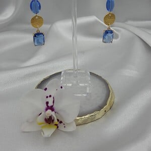 Statement oorbellen met kristalglas - blauw