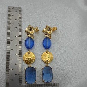 Statement oorbellen met kristalglas - blauw
