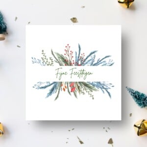 Unieke handgeschilderde botanische kerstkaart met envelop - Kerstkrans III