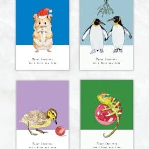Vier kerstkaarten dieren