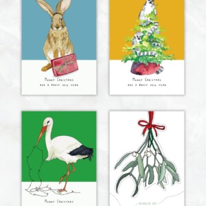 Vier kerstkaarten mistletoe