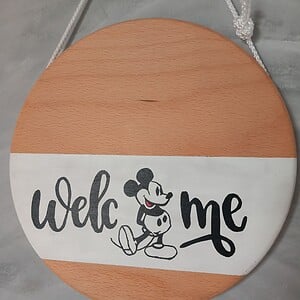 Welcome – handbeschilderd houten Disney wandbord met Mickey Mouse