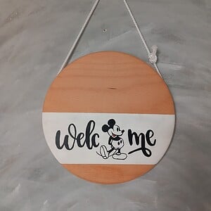 Welcome – handbeschilderd houten Disney wandbord met Mickey Mouse
