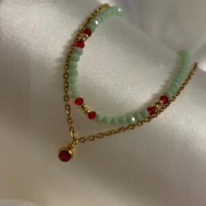 Zomerse Goudkleurige Layering Ketting met Frisse Mintgroene Kralen