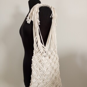 tas, macramé, wit met binnentasje