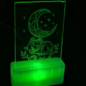 🌙 Maanmuisje in RGB-stolp – Handgegraveerd glas, RGB LED lichtje