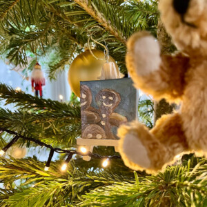 KUNSTBAL - Gingerbreadman - Handgeschilderd canvas voor in de kerstboom