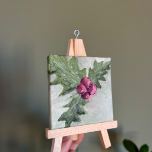 KUNSTBAL - Hulstblaadjes - Handgeschilderd canvas voor in de kerstboom