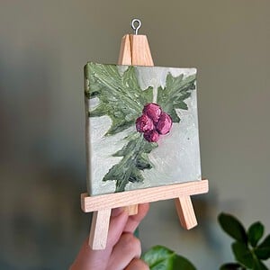 KUNSTBAL - Hulstblaadjes - Handgeschilderd canvas voor in de kerstboom
