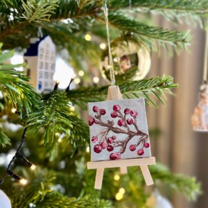 KUNSTBAL - Winterberries - Handgeschilderd canvas voor in de kerstboom