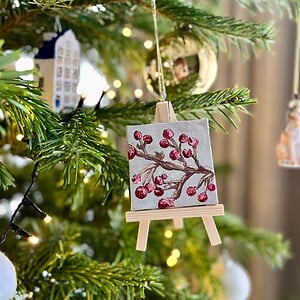 KUNSTBAL - Winterberries - Handgeschilderd canvas voor in de kerstboom