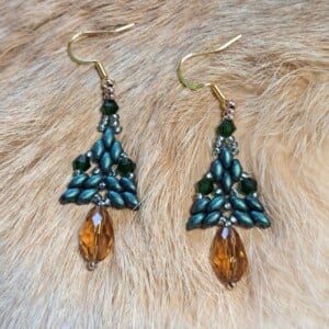 Kerstboom Oorbellen – Dennengroen met Kristallen Druppel