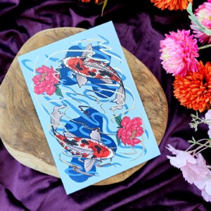 Koi vissen - print met zilverfolie