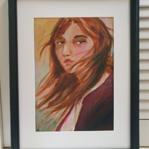 portret, Origineel acrylverf schilderij – vrouwenportret in bruintinten – 44 formaat – uniek kunstwerk op canvasboard