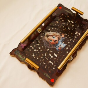 Coffee tray with coffee beans.