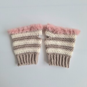 Gehaakte handschoenen - gehaakte vingerloze handschoenen | Beige, crème en poeder roze