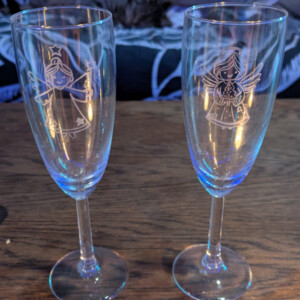Handgegraveerde champagneglazen engeltjes – set van 2 dunne flûtes, ideaal kerstcadeau