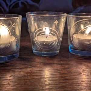 Handgegraveerde kaarsenhouders maan en sterren motief – set van 3 glazen sfeerlampen