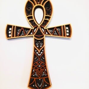 Houten Ankh Wanddecoratie – Levenssleutel Symbool – Laser Cut Design – 34 × 24 cm