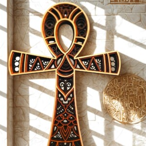 Houten Ankh Wanddecoratie – Levenssleutel Symbool – Laser Cut Design – 34 × 24 cm