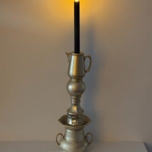 Kandelaar, kerst, kaarshouder, kaarsenhouder, handgemaakt, goudkleur, kaarsen, kringloop