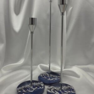 kandelaars epoxy en glas - set van 3 zilver en blauw