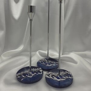 kandelaars epoxy en glas - set van 3 zilver en blauw