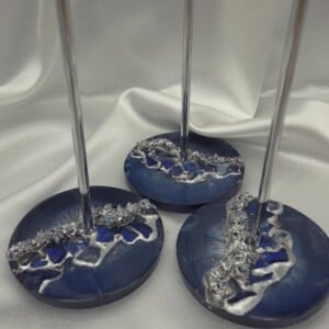 kandelaars epoxy en glas - set van 3 zilver en blauw