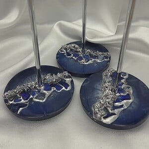kandelaars epoxy en glas - set van 3 zilver en blauw