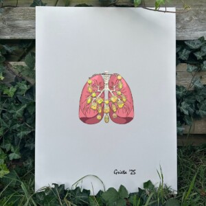 Kunst print, Eco materiaal, Handgemaakt, Uniek stuk! = Adem Juweel (poster, beige, verschillende maten)