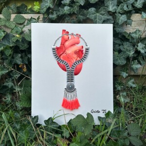 Kunst print, Eco materiaal, Handgemaakt, Uniek stuk! = Hart Juweel (canvas, beige, 75x100)