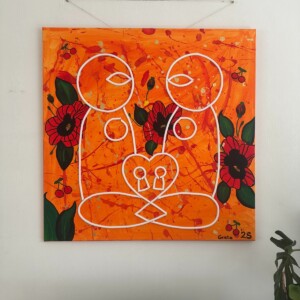 Kunst print, Eco materiaal, Handgemaakt, Uniek stuk! = True Love (canvas, oranje, 90x90)