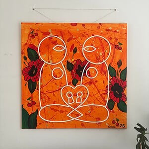 Kunst print, Eco materiaal, Handgemaakt, Uniek stuk! = True Love (poster, oranje, 60x60)