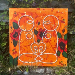 Kunst print, Eco materiaal, Handgemaakt, Uniek stuk! = True Love (poster, oranje, 60x60)