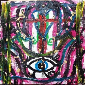 Kunst print, Eco materiaal, Handgemaakt, Uniek stuk! = World Colors (poster, groen-rood-fuchsia, 60x60)