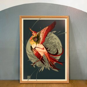 Kunstprint genaamd rode rijger, Illustratie wanddecoratie op mat fine-art papier