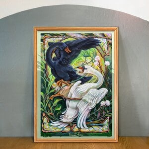 Kunstprint genaamd Zwanen, Illustratie wanddecoratie op mat fine-art papier