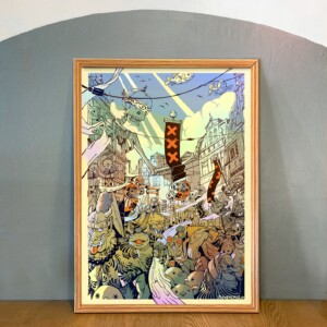 Kunstprint van Amsterdam monster parade, Illustratie wanddecoratie op mat fine-art papier