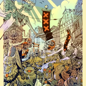 Kunstprint van Amsterdam monster parade, Illustratie wanddecoratie op mat fine-art papier