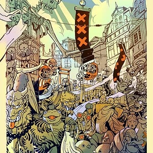 Kunstprint van Amsterdam monster parade, Illustratie wanddecoratie op mat fine-art papier