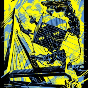 Kunstprint van Rotterdam met robot, Illustratie wanddecoratie op mat fine-art papier