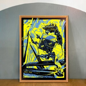 Kunstprint van Rotterdam met robot, Illustratie wanddecoratie op mat fine-art papier