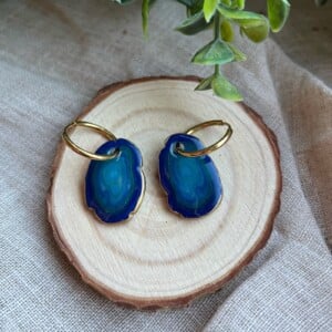 Oorbellen faux agate blauw I