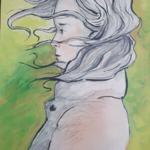 kunstprint Portret, "storm“, Vrouw in de Wind – Dromerig Vrouwelijk Portret | A3 Kunstprint | Moderne Wanddecoratie | hoogwaardige kunstprint”