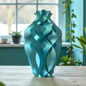 3D Vaas Verde Aura – Silk Blauw-Groene Design Vaas | 34 cm