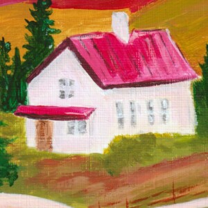 Dream House A4 – Kunstprint berglandschap met huisje