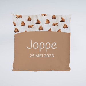 Gepersonaliseerd kussen Mama bear | Bruin / Beren sierkussen met naam en/of geboortedatum (optioneel)